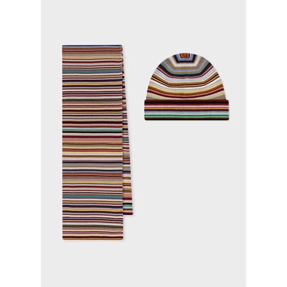 NWT $545 Paul Smith Classic Signature Stripe Scarf & Hat Set Italian Wool - Picture 1 of 11